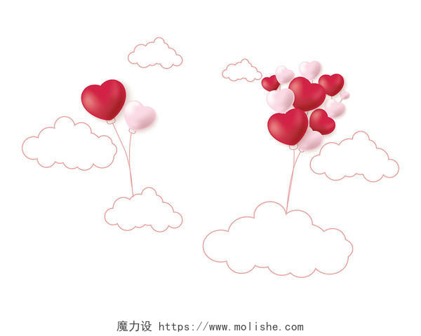 粉色手绘卡通爱心气球云朵线稿母亲节矢量元素PNG素材母亲节元素
